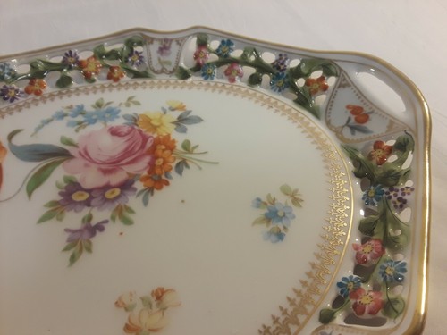 Antique Meissen Porcelain Scattered Flowers Serving Bowl Reticulated Gorgeous