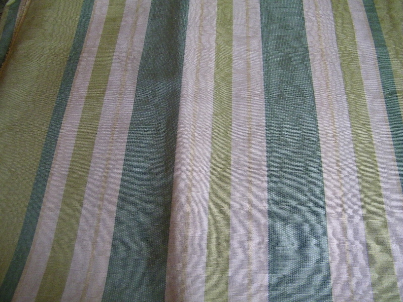Celery, Ivory, Blue Green Moire Upholstery Fabric 1 yd, 16 in x 55