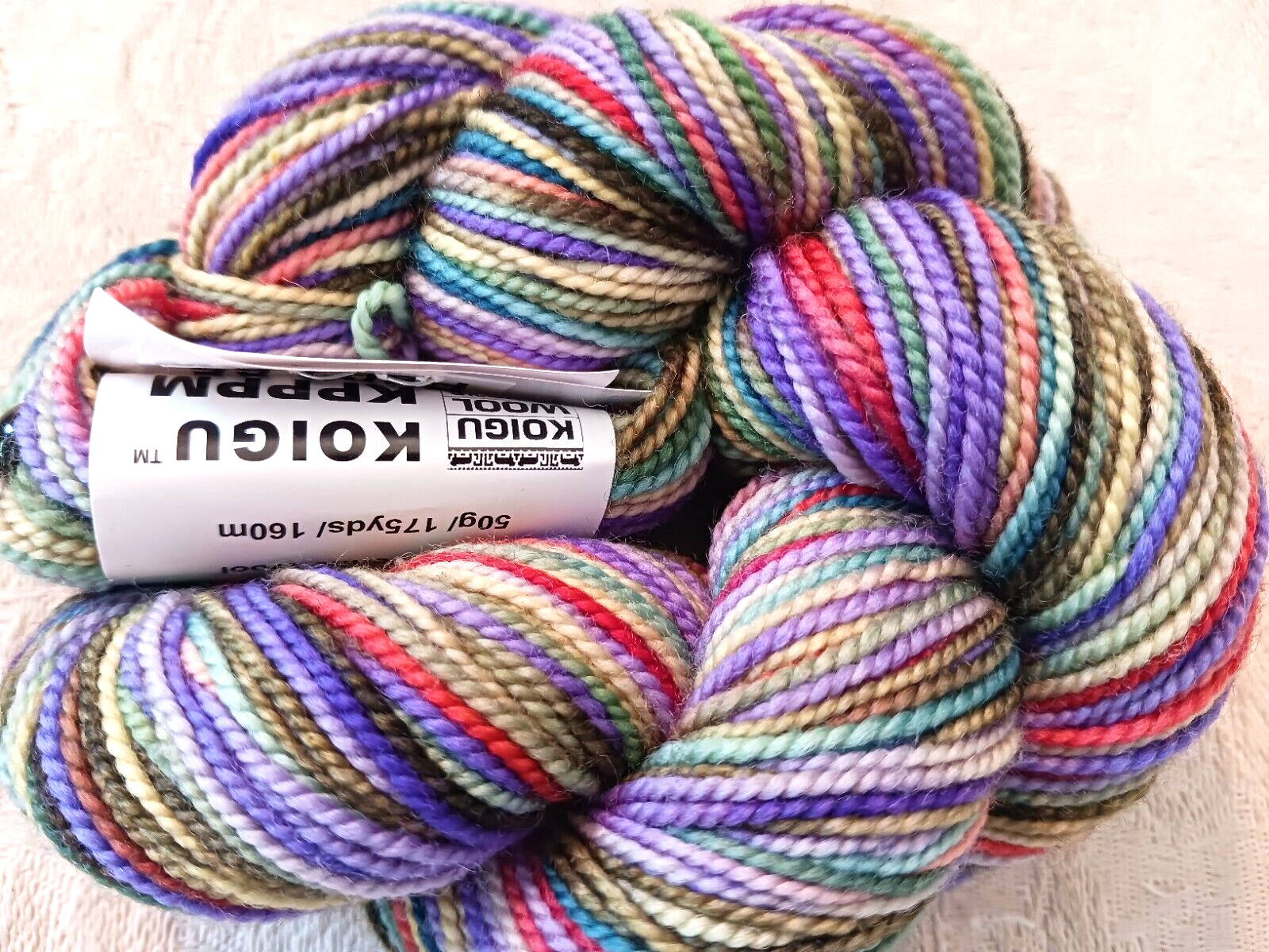 1 Skein Koigu KPPM Sock Yarn Merino Wool Shades of Purple Green Coral P863 175Yd