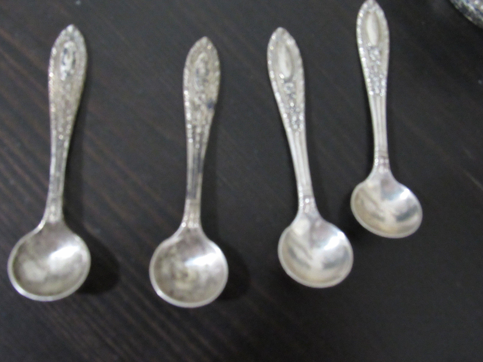 Rosenthal Moss Rose Pattern Sterling Silver Base Salt Cellar SET 4 AND SPOONS