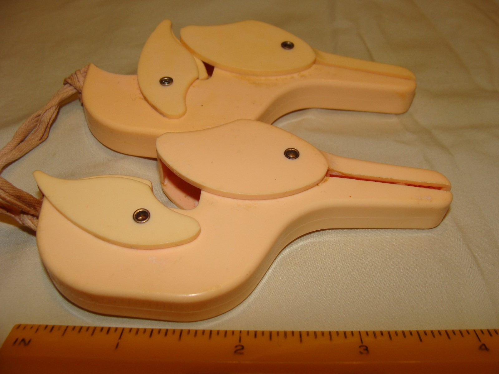 Antique 1940s celluloid stork baby crib blanket or sheet bedding clip