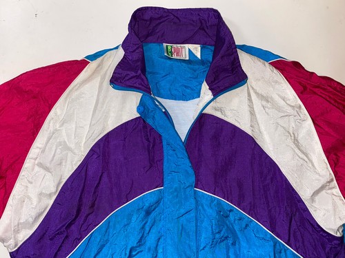 Vintage 80s Track Jacket Size XL Full Zip Pink Teal Blue
