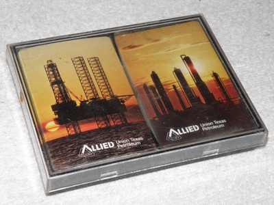 New Allied Union Texas Petroleum Vintage 2 Deck Set of Playing Cards in Case