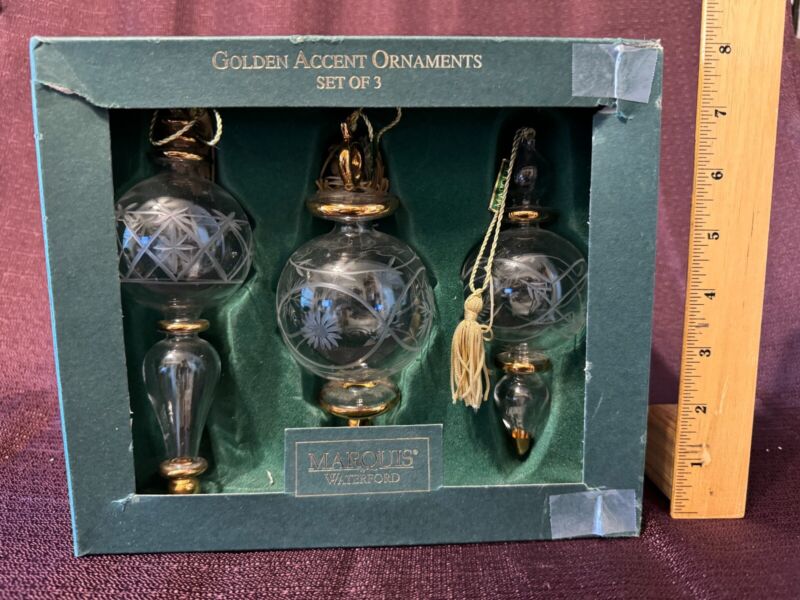 Waterford - Golden Accent Ornaments - Marquis By Waterford - Set Of Three
