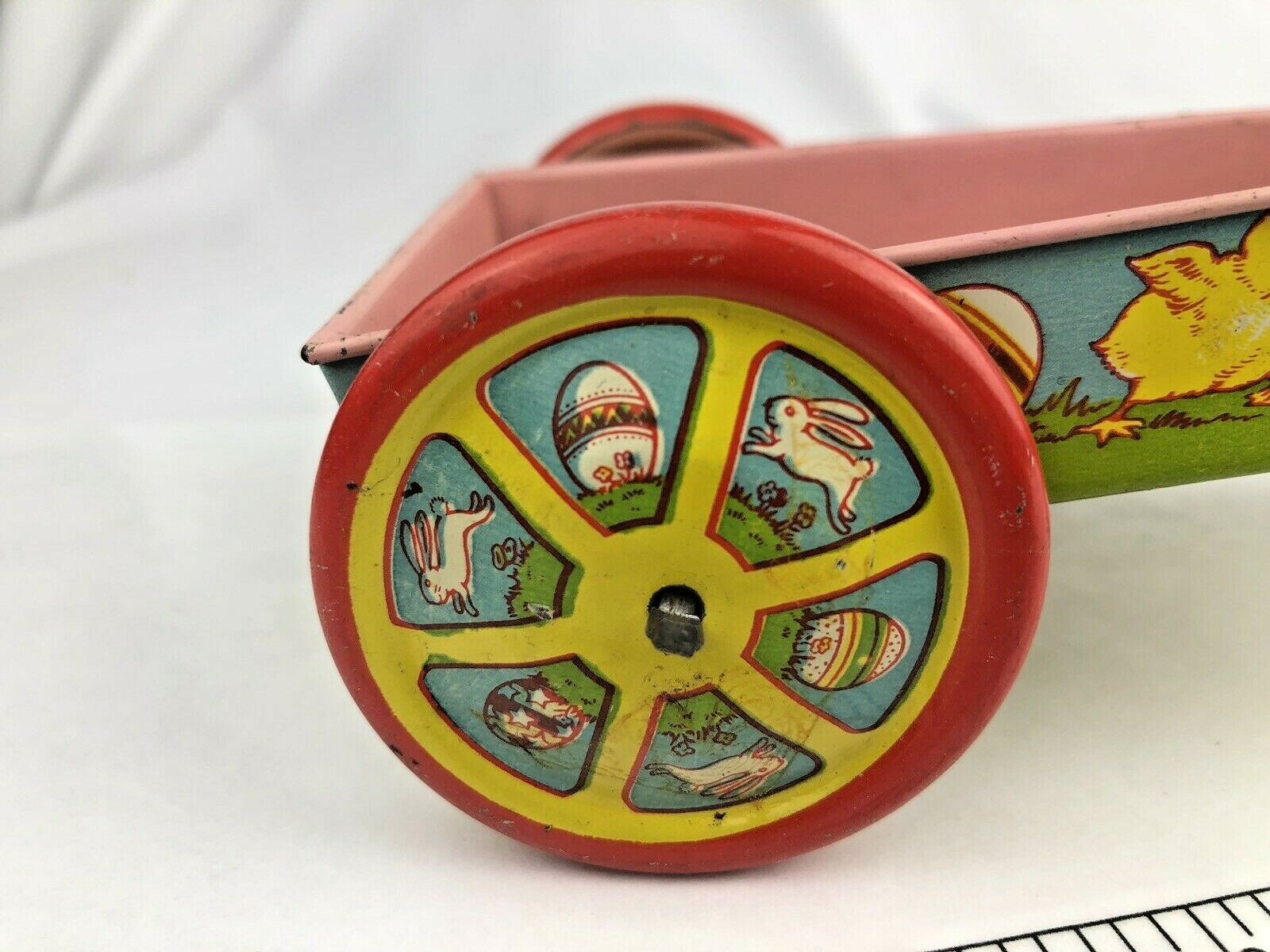 VINTAGE ORIGINAL CLASSIC J. CHEIN & CO. U.S.A. EASTER BUNNY PULLING CART Litho