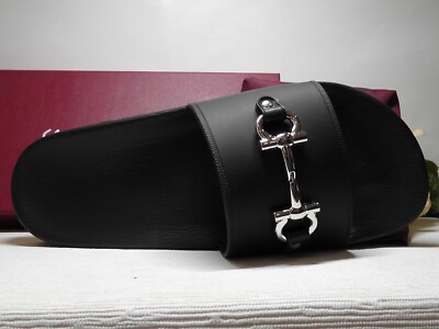 Pre-owned Ferragamo Salvatore  Black Groove 11 Slide Sandals Size 9m $295nib