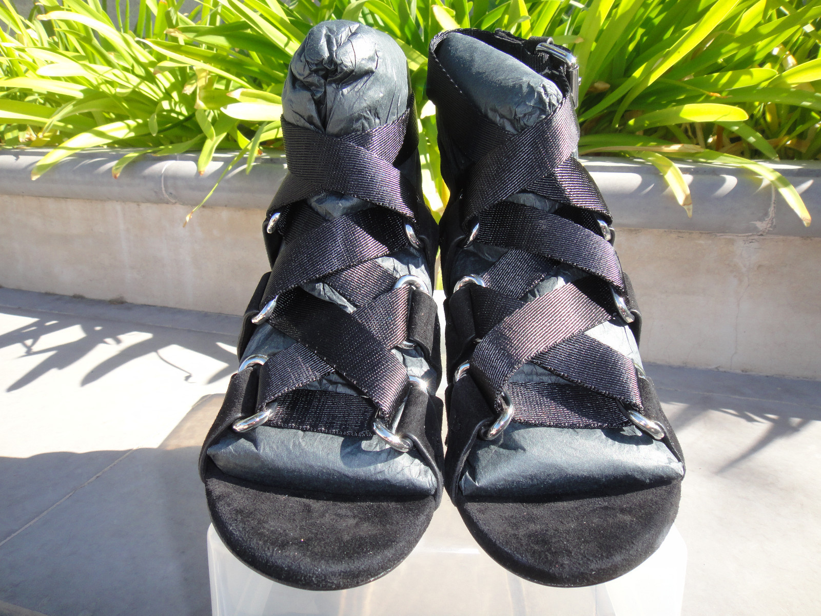 Pre-owned Alexander Wang Rachel Suede Lace Up Iconic Heel Sandal Msrp$495 Eu37.5 Or 38.5 In Black