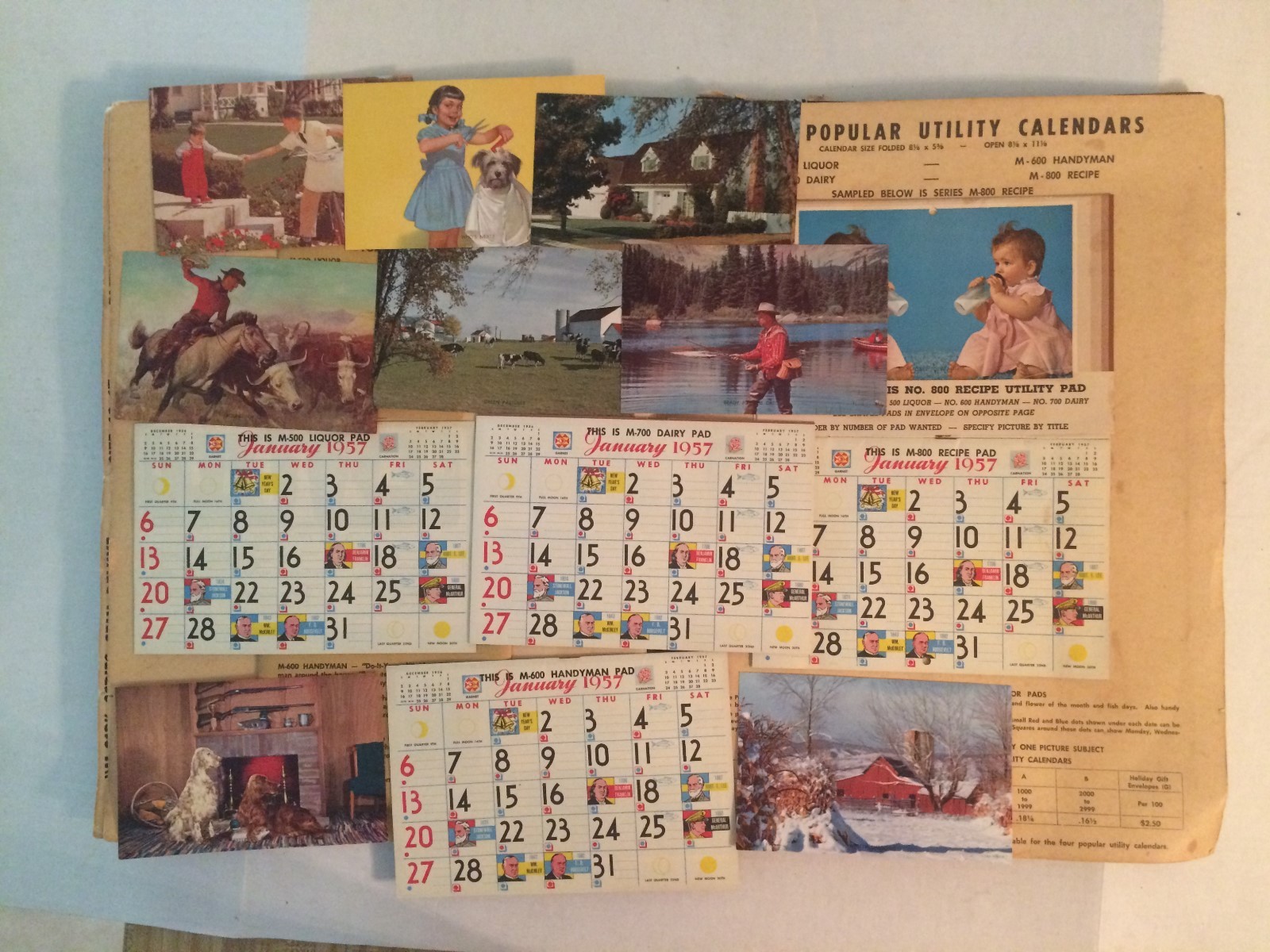 1957 Vintage Art Calendar Salesman Sample Booklet George Washington Line