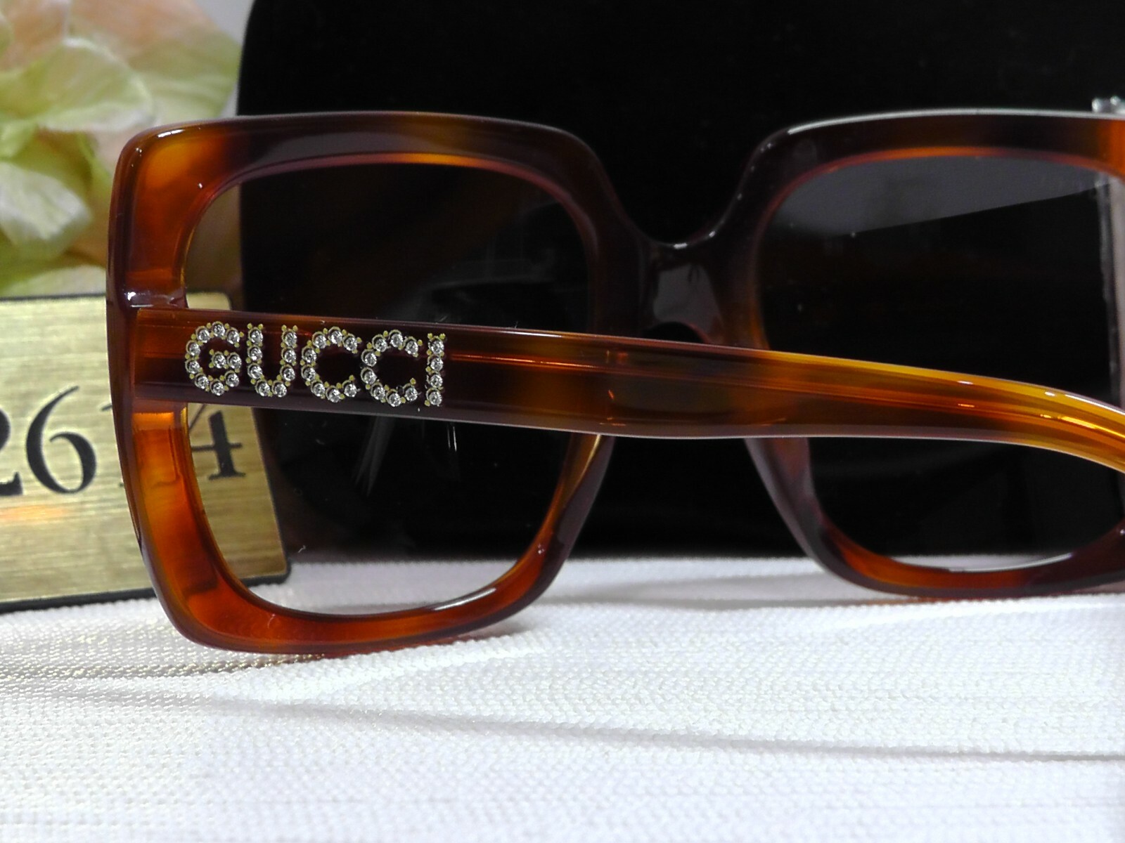 Pre-owned Gucci Gg0418s Core Square Havana W/ Crystal Frame Sunglasses 54 20 140$450nib In Pink