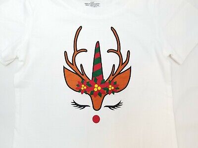 NWT Girls Holiday Style Reindeer Unicorn Christmas T-Shirt/Top Size 8/10