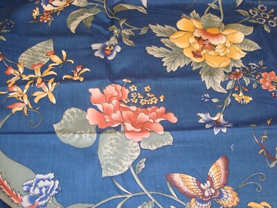 3 yds QUAKER FABRIC Charles Steinberg Asian Botanical Drapery 54''x 110'' Navy BTP