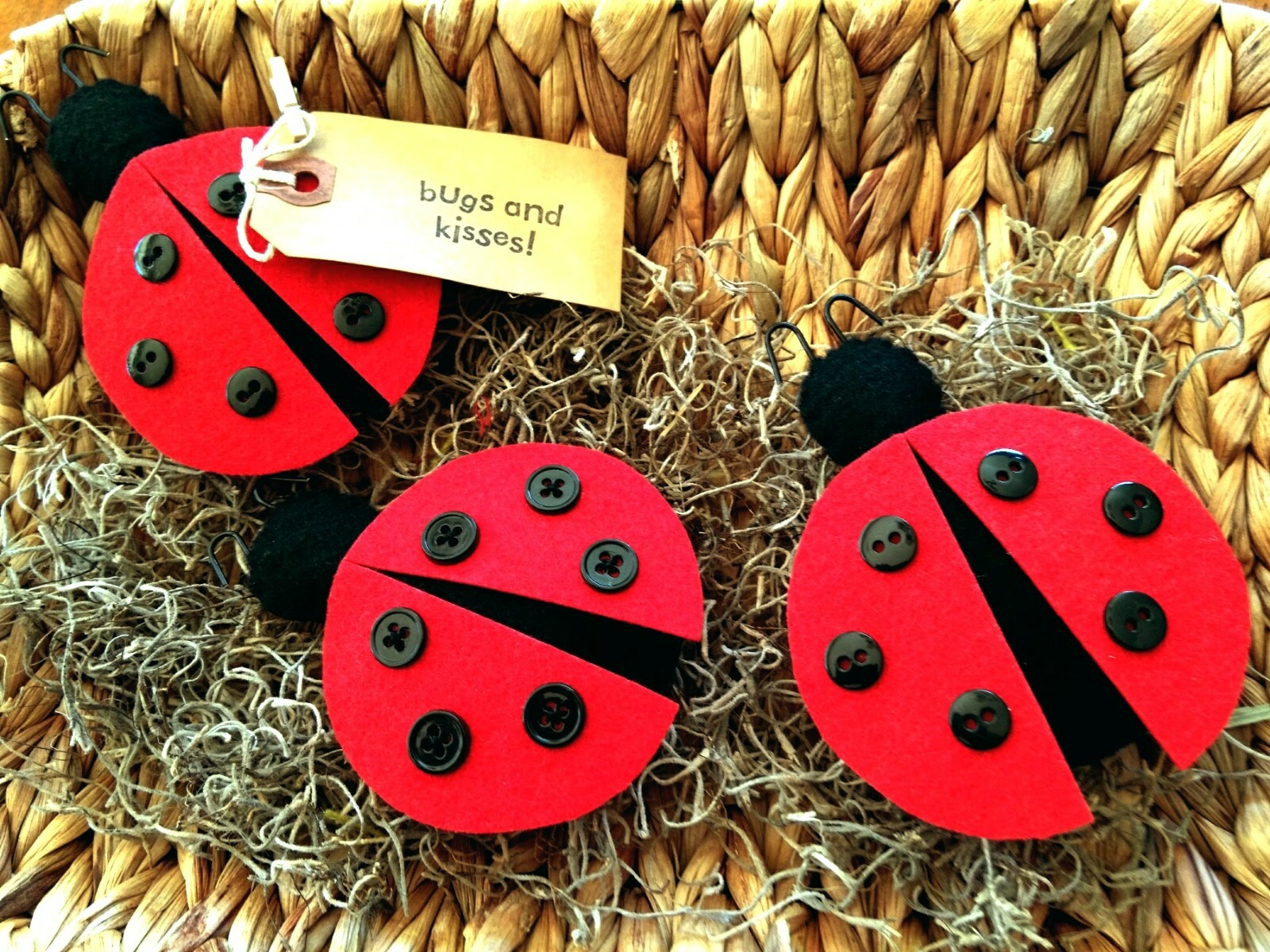 Three Handcrafted Lady Bug Ornie's Tuck's