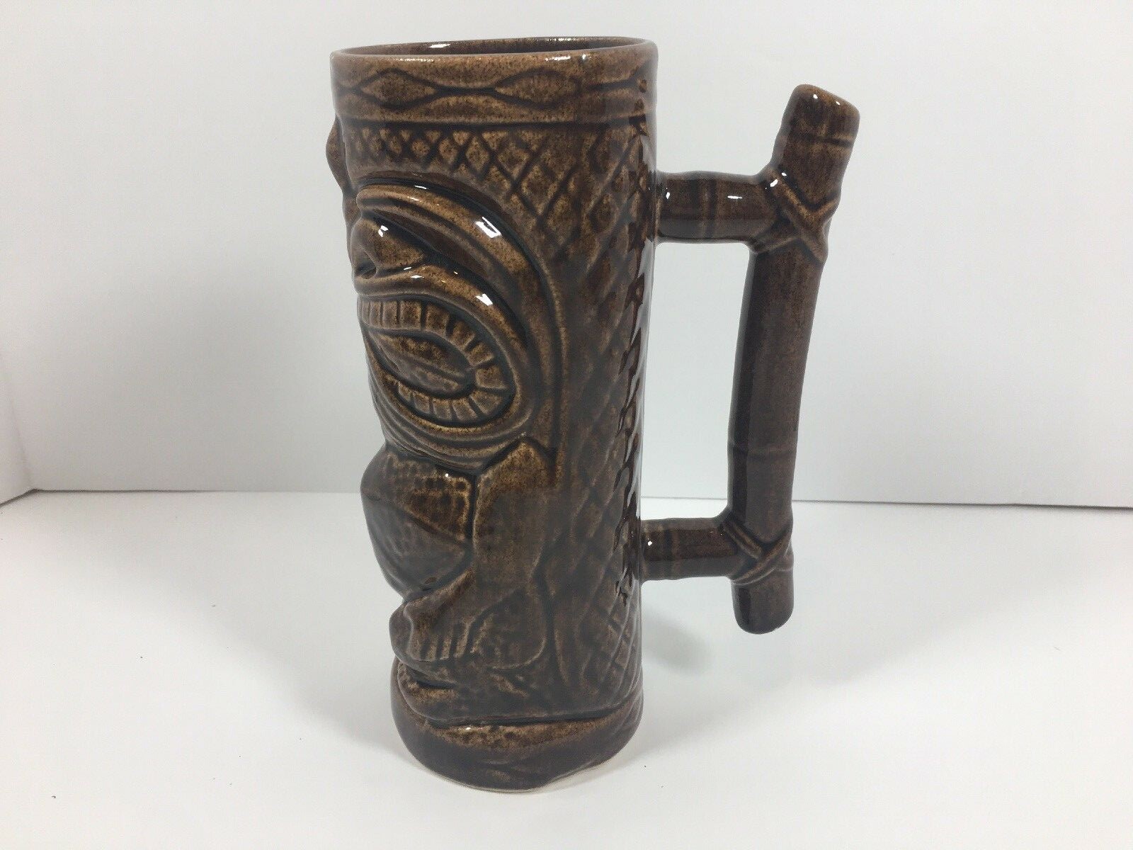 Tiki Farm Jimmy C Tall Handle Stein Cup Mug Cocktail Tumbler Brown Ceramic FLAWS
