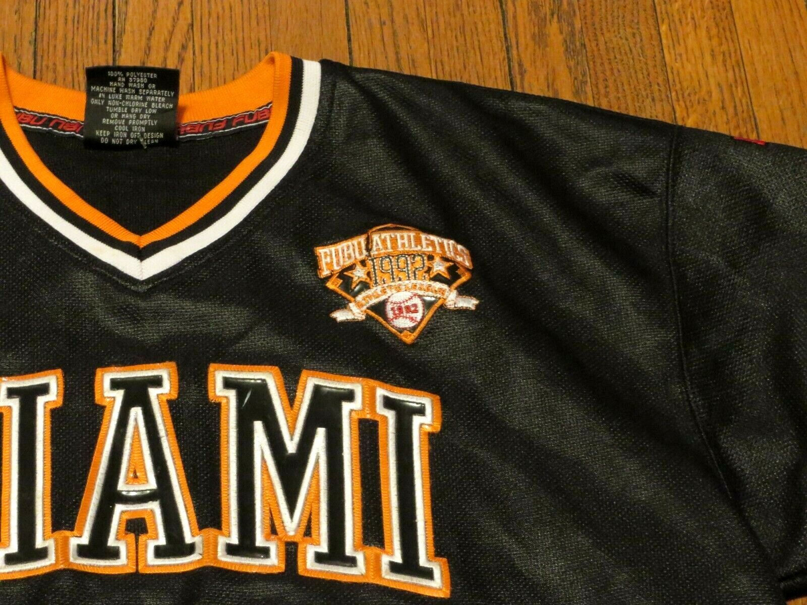 Boys' VTG FUBU Sports Miami 05 Black Orange Youth Baseball Jersey sz L (16/18)