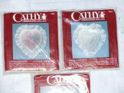 CATHY NEEDLECRAFT Candlewickery 3 kits ANTIQUE BLUEBIRD HEART BEAR SACHET KITS