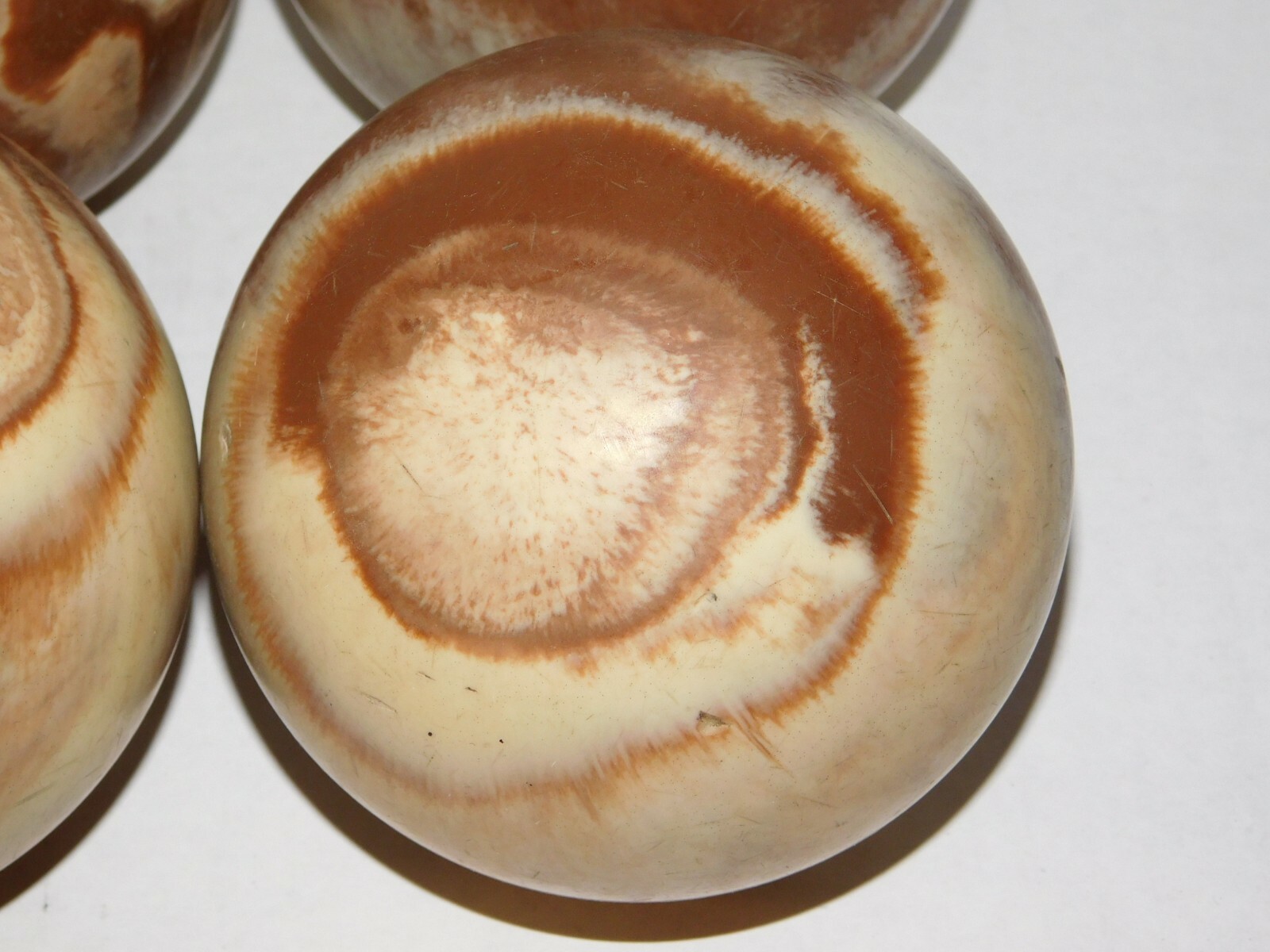 Set 4 Candlepin Bowling Balls Brown Hot Chocolate Milk Mocha Coffee Swirl In Bag