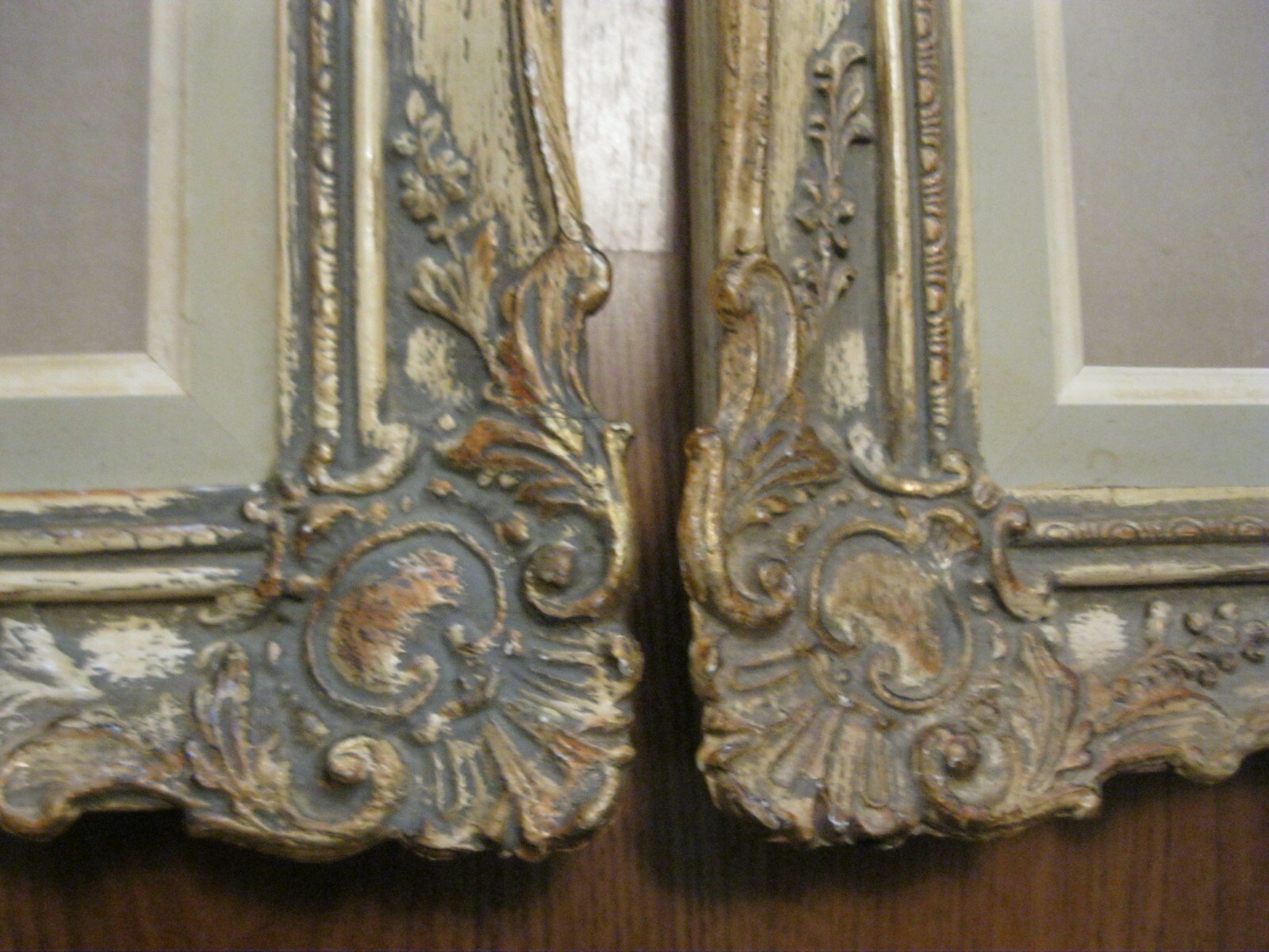 Antique Old Pair Gilt Painted Gesso Ornate French Frames Shabby Barbola Cream