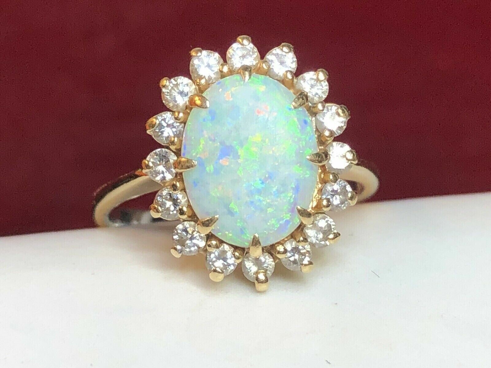 3Ct Oval Cut LabCreated Fire Opal Halo Engagement Ring 14K Yellow Gold FinishのeBay公認海外通販｜セカイモン