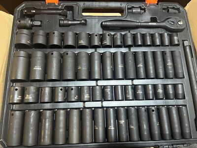 Impact Sockets Set 65pcs 6 Point 1/2in Drive Bit Ratchet Tool Kit Case Open Box