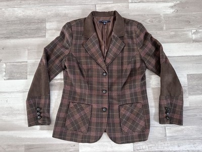 Chadwick s | Women s Plaid Wool Blazer w/ Suede Elbow Patches & Pleating | Sz 14