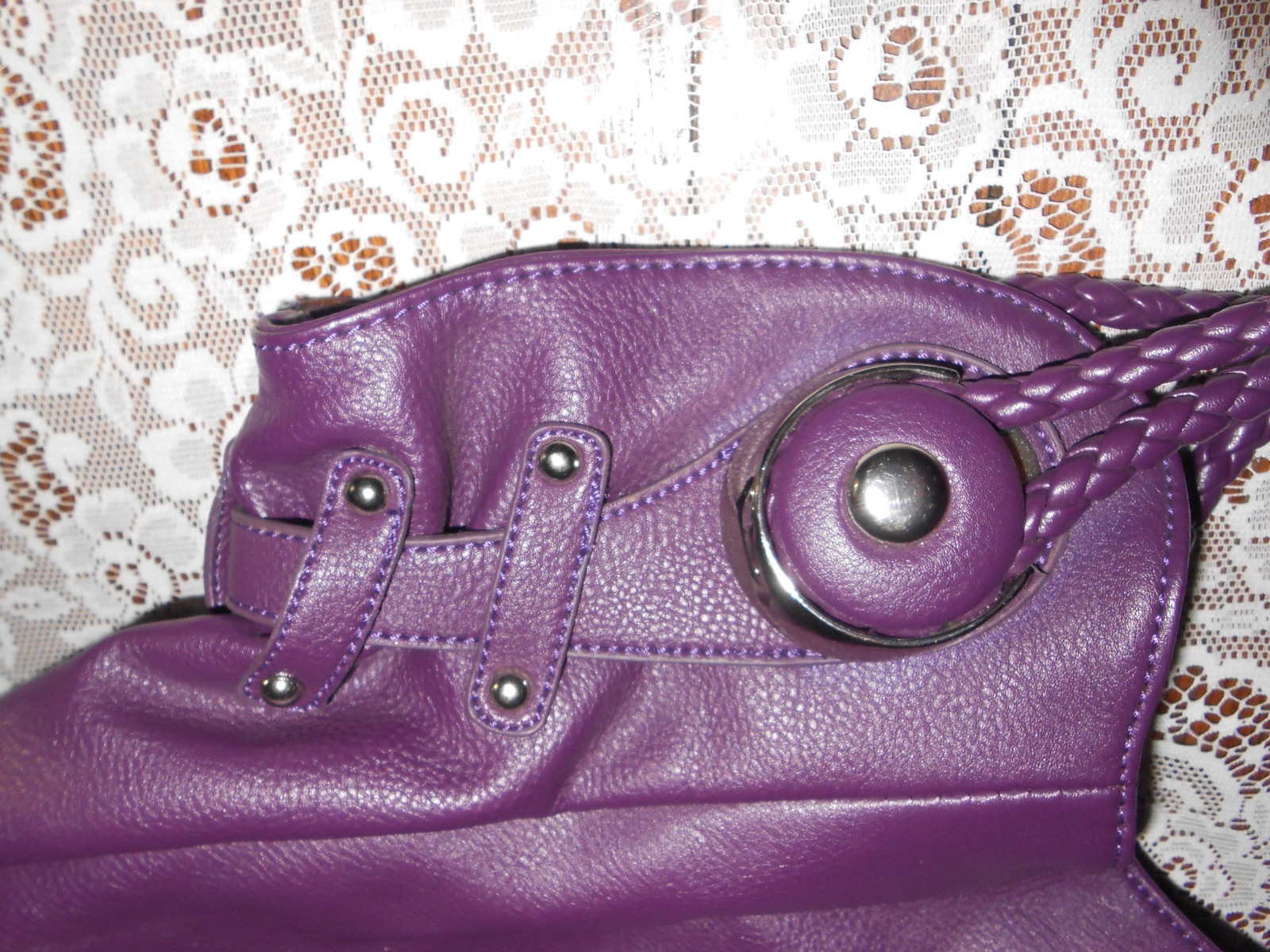PURPLE HANDBAG “LARGE” WITH SILVERTONE BLING HANDLE HAS BRAID NWOT