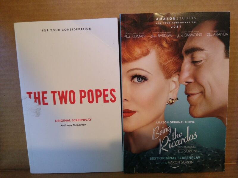 THE TWO POPES  Adapted Screenplay &  Being The Ricardos ---both Paperback 