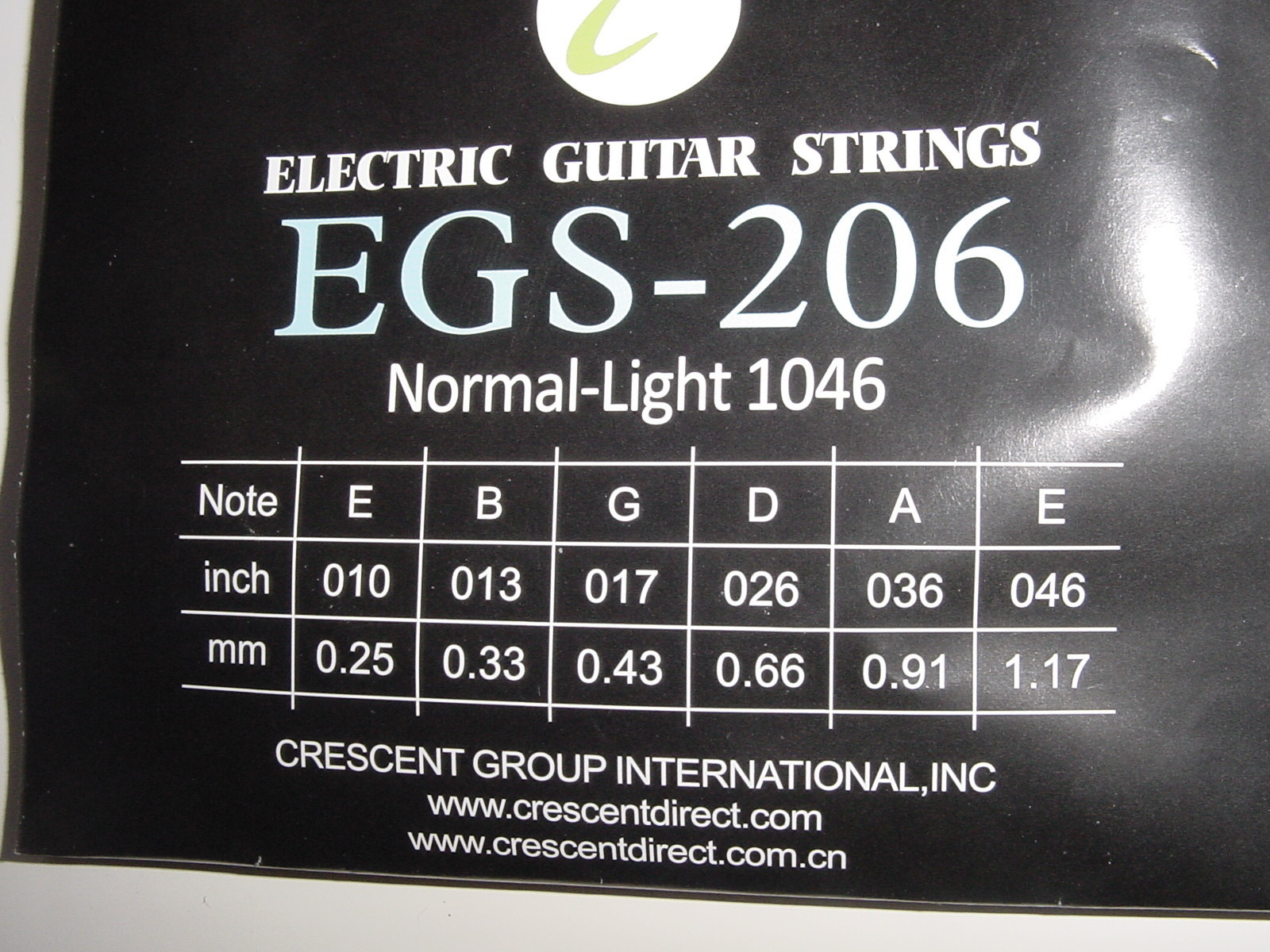 Set of 6 Crescent Electric Guitar Strings Light