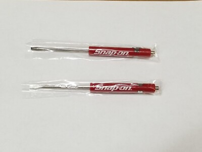 NEW Lot of 2 Snap on Tools Flat Mini Pocket RED Screwdrivers w/Clip Magnetic Top