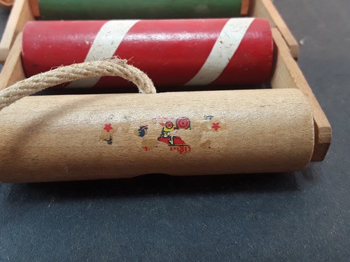 Vintage Wooden Roller Pull Toy Rolling Stripes A Right Time Toy