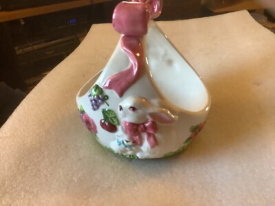 White Ceramic Easter Bunny Rabbit Flowers Basket. Easter Celebration By Jay