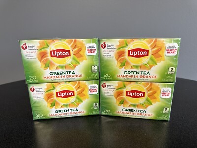 4 LIPTON MANDARIN ORANGE Flavored Green Tea Bags (80 servings)