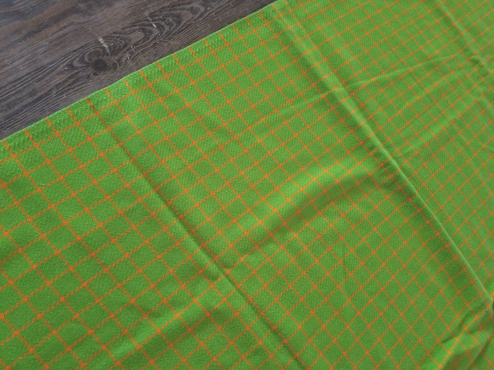 VTG* 60's lime green and orange wool check/plaid fabric* soft weave* 62