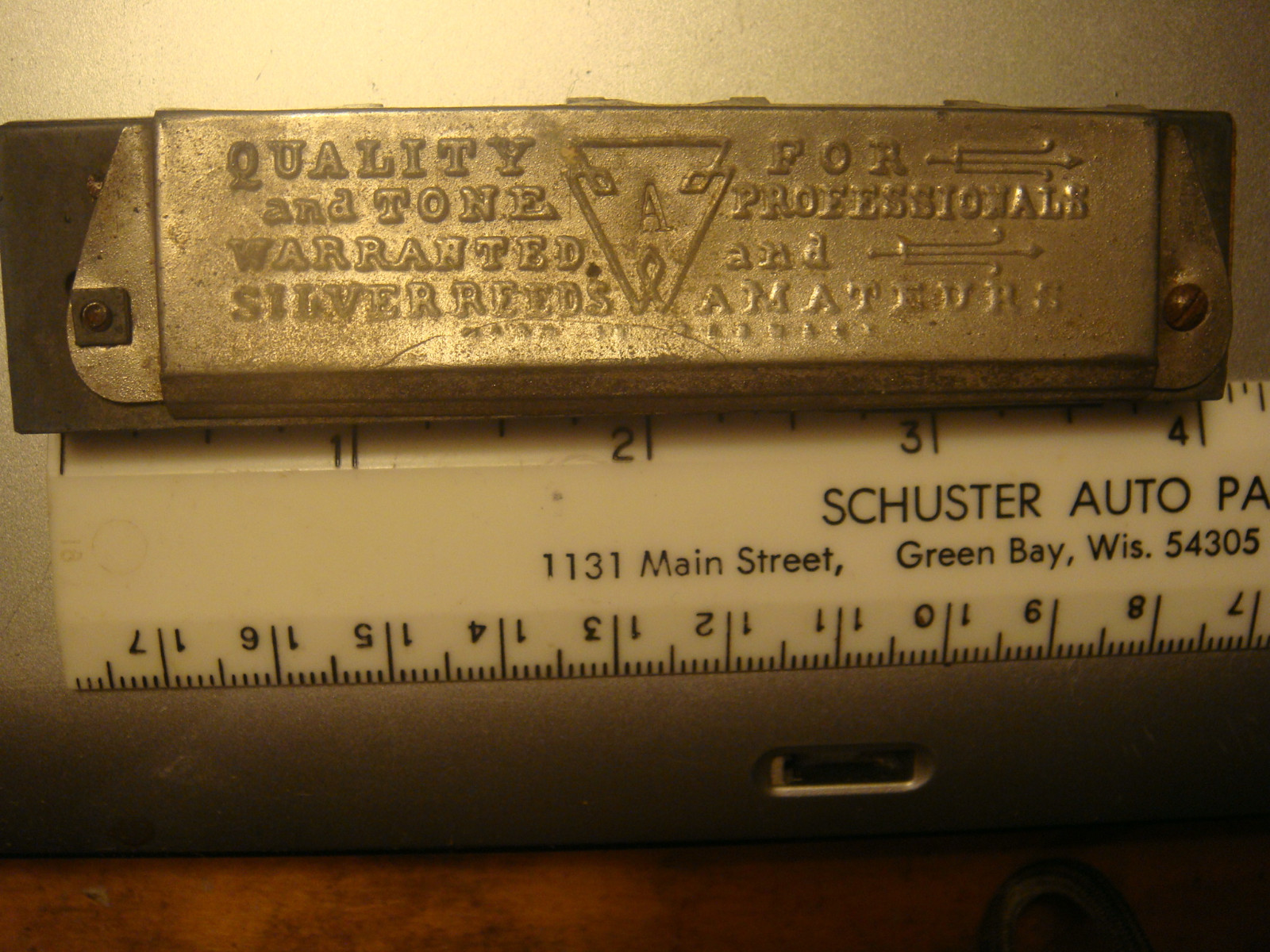 Rare Harmonica OUR SOLDIERS & SAILORS Silver Reeds Antique Vtg German Wood Plays