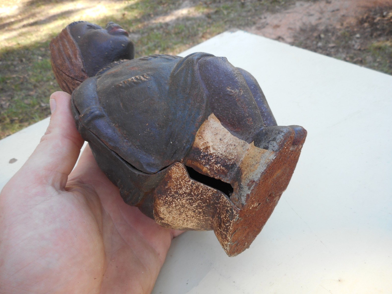 Cast Iron Dilly Brand Laxative Black Americana Still Piggy Bank 100% Authentic