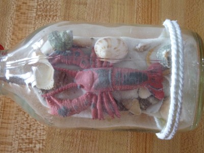 Unique Design Decorative Clear Glass Sand & Shell Bottle ! Lobster !