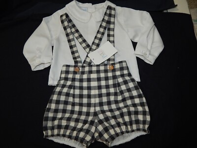 bnwt Paz Rodriguez Boys 12-18 months Blck Checked Overall and Ivory Top