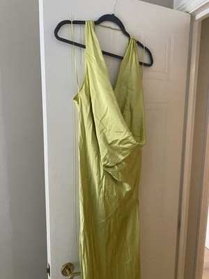 ZARA NEW WOMAN SS25 MIDI ZW COLL. FLOWING SATIN DRESS LIME