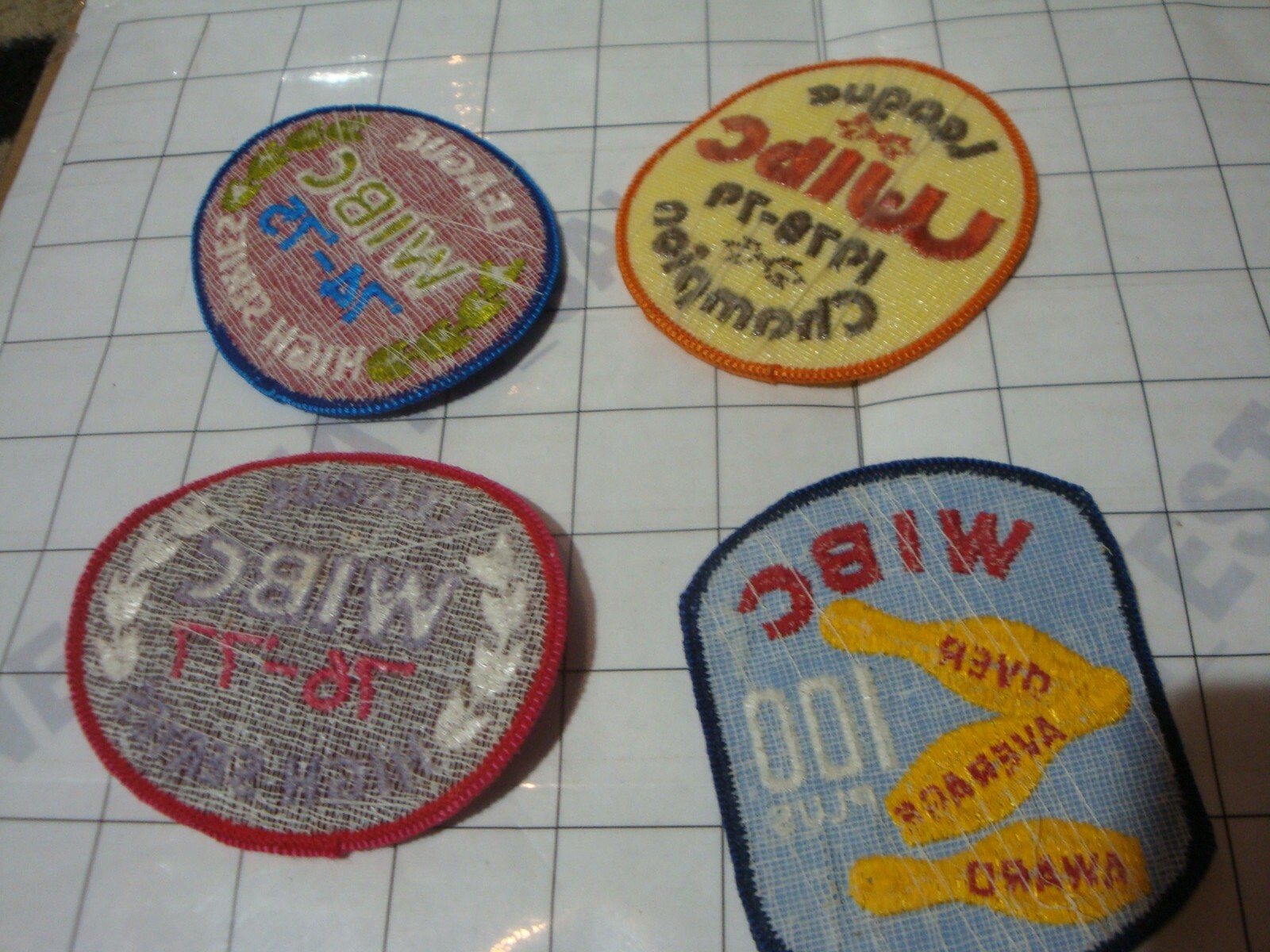 4x vtg WIBC BOWLING LEAGUE bowling cloth patches sew-on iron-on 1970s patch set