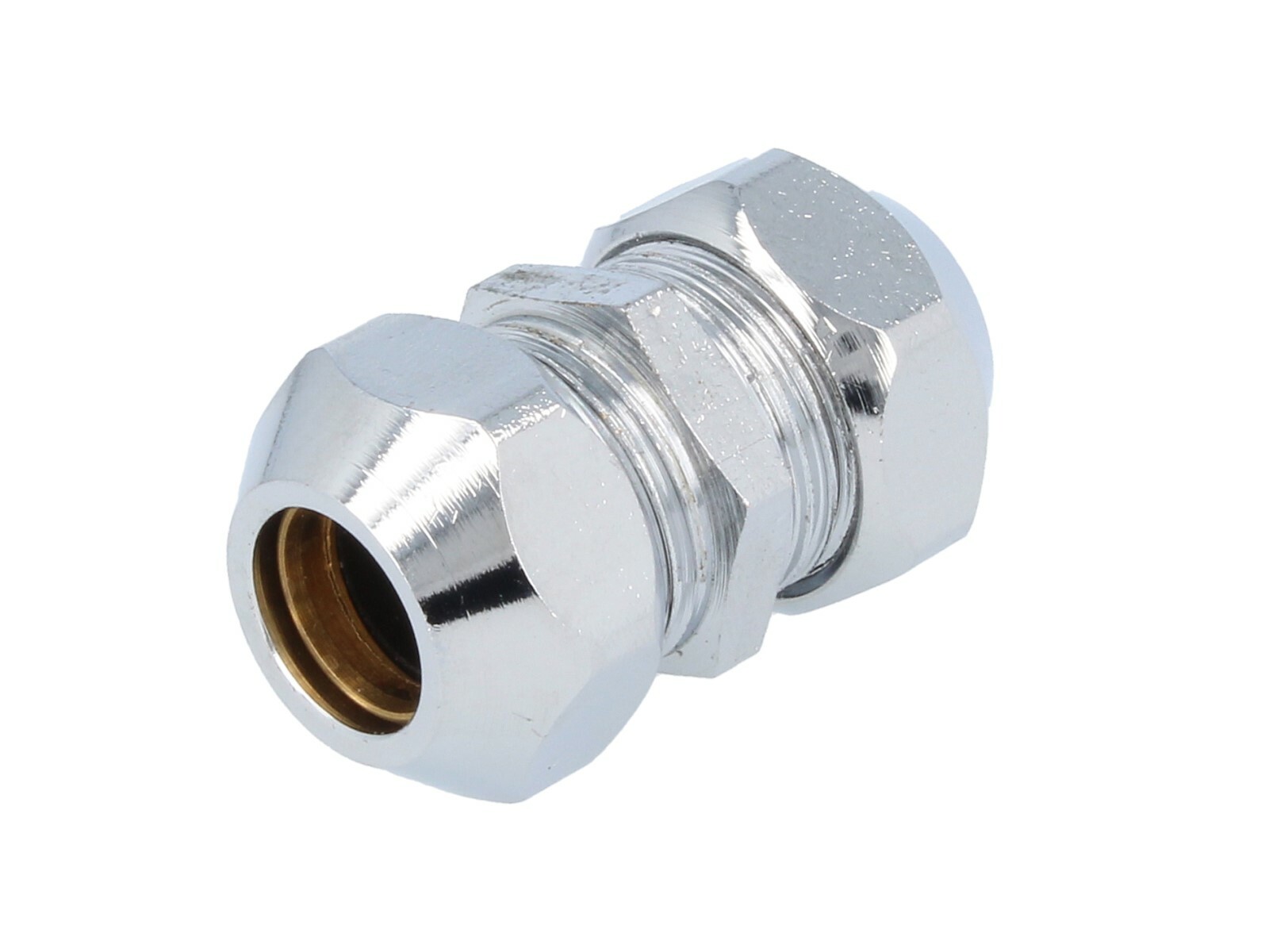 tecuro Doppel-Quetschverschraubung für Kupferrohr, Messing verchromt