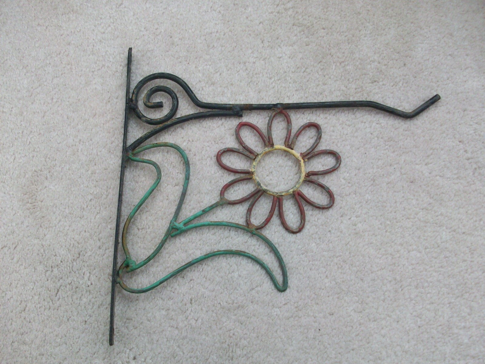 Vtg Hanging Basket Holder Hanger Hook Bracket Plant~Wrought Iron Painted Flower