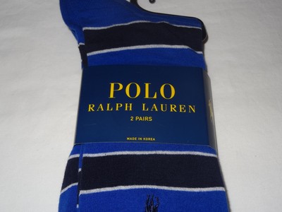 Ralph Lauren 2 Pair/Pack Mens Socks striped blue/blk/white Polo Rider Logo NWT