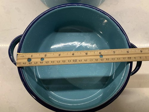 Vintage Set of 5 Light Blue Speckled Granite Enamel Ware Pots Pans RV Camp Dish