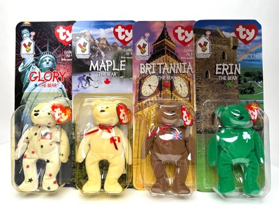 1999 Error TY Beanie Babies Britannia Glory Erin Maple The Bear McDonalds 4 Set