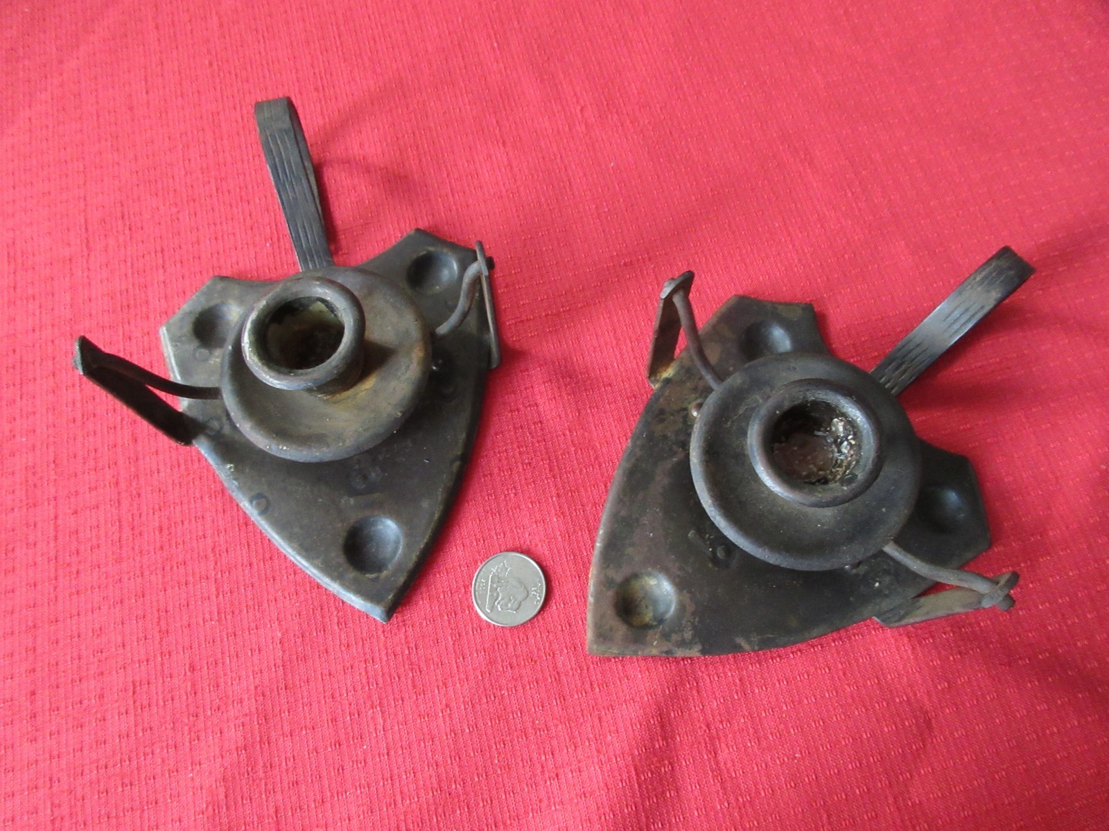 VINTAGE METAL CANDLE HOLDERS HANG OR CARRY m H B GERMANY EARLY PRIMITIVE UNIQUE