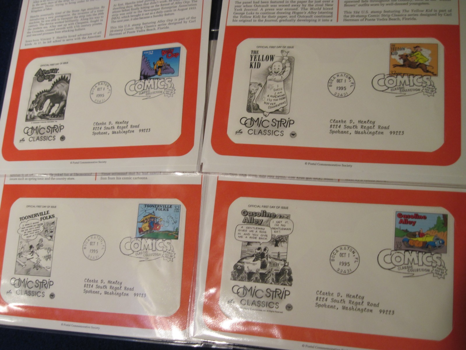 1995 FDC (20) first day cachet Classic Comic strip stamped covers