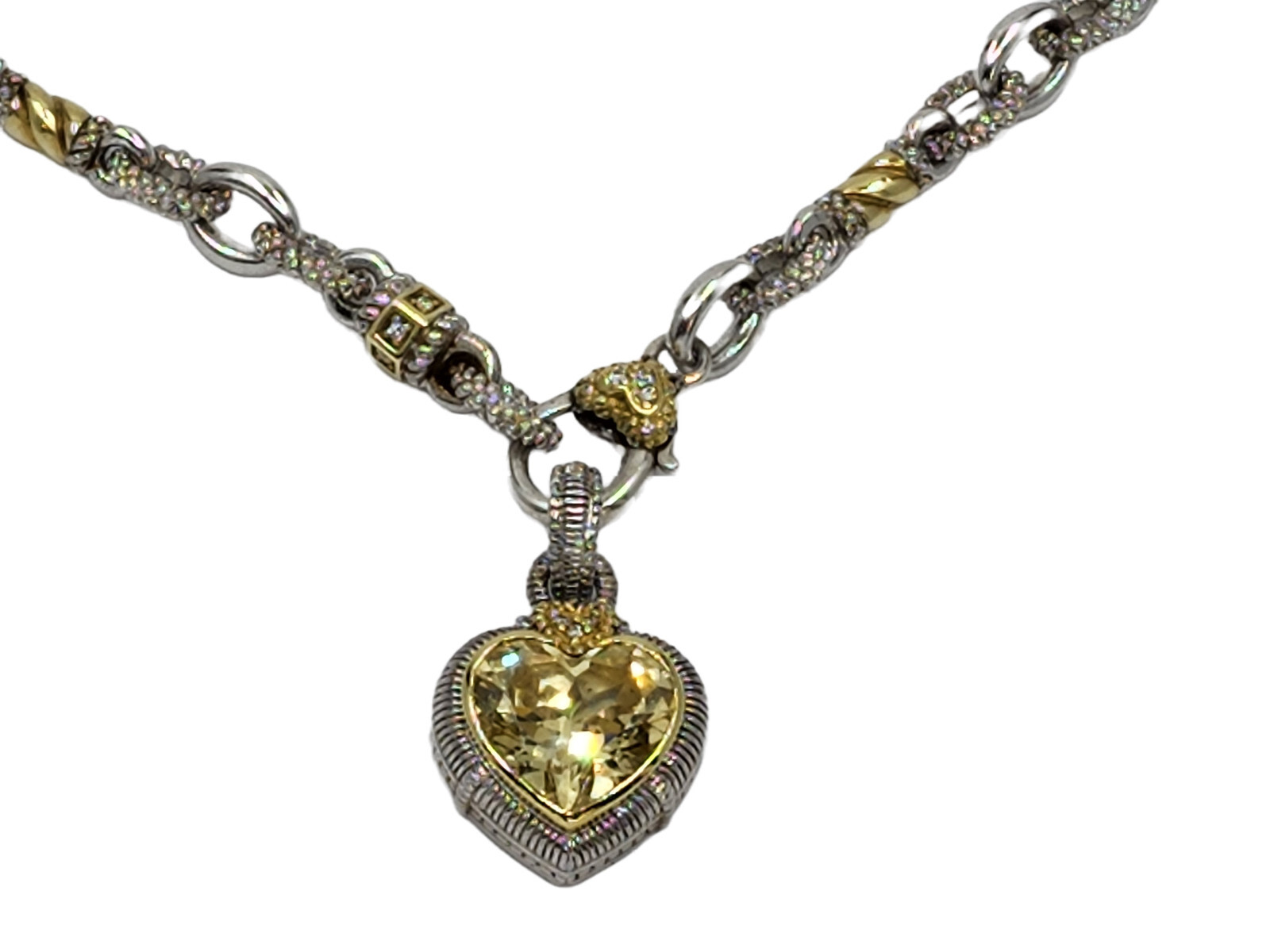 JUDITH RIPKA 18K GOLD STERLING JR TWO DIAMOND CITRINE HEART PENDANT NECKLACE eBay
