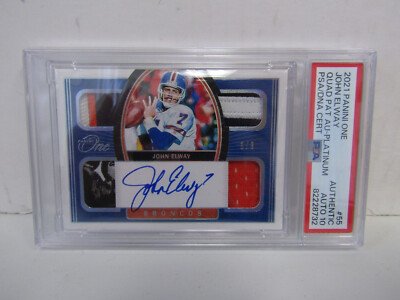 PSA Auto 10 2021 Panini One #55 Johhn Elway Quad Patch Auto Platinum 3/3 POP 1