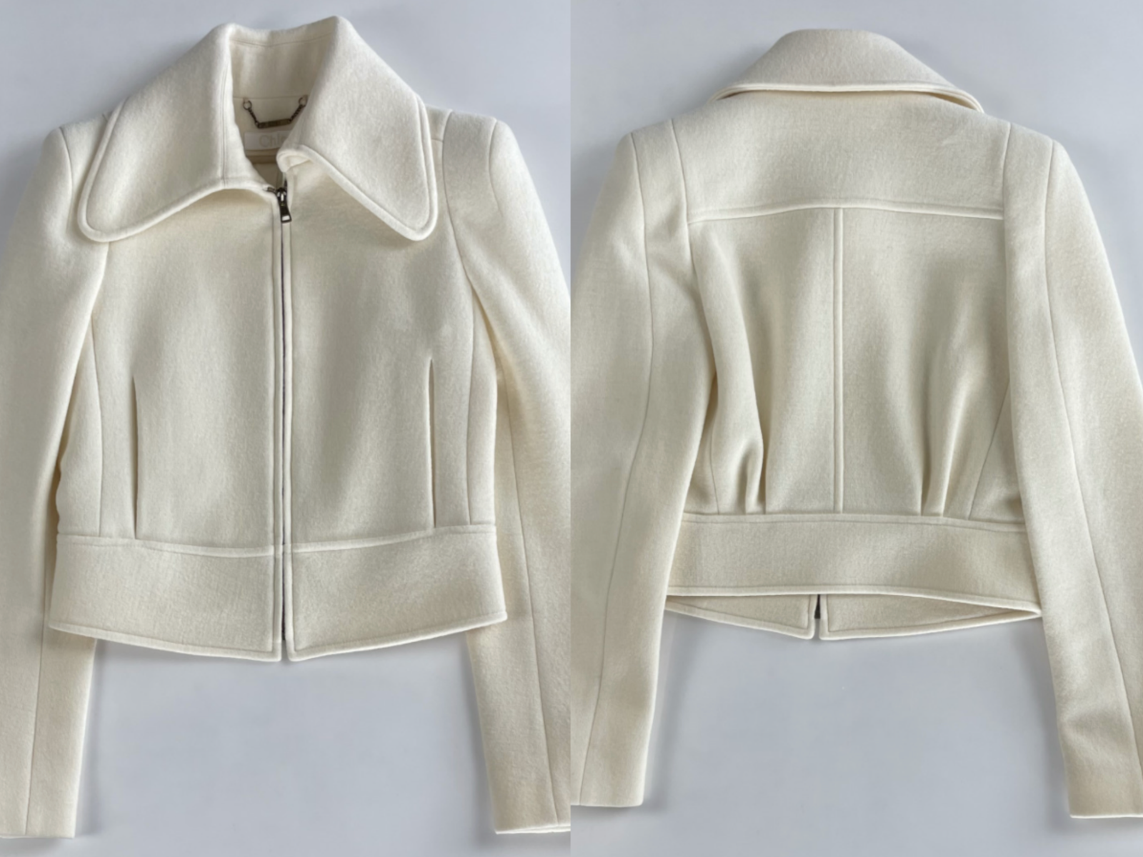 Pre-owned Chloé Women's Iconic Washed Wool Crop Jacket Blazer Short Jacket 36 In Beige
