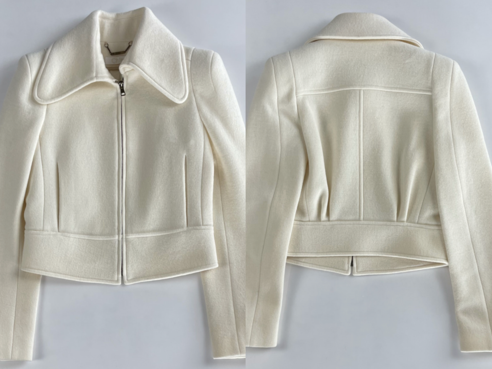 Pre-owned Chloé Women's Iconic Washed Wool Crop Jacket Blouson Blazer Short Jacket 36 In Beige