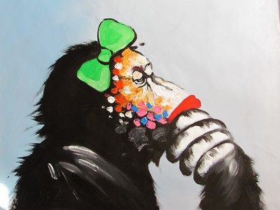 scimmia funky make up grande dipinto ad olio su tela originale arte moderna